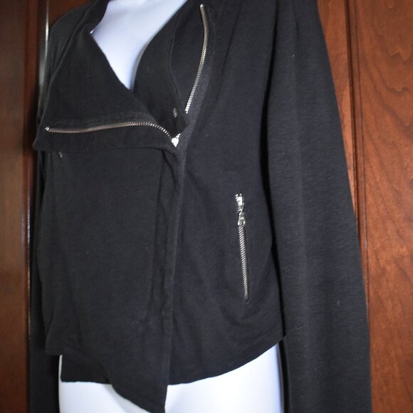 Hi Line Black Cotton Moto Biker Jacket Size Large Asymmetrical Zip - Picture 16 of 16
